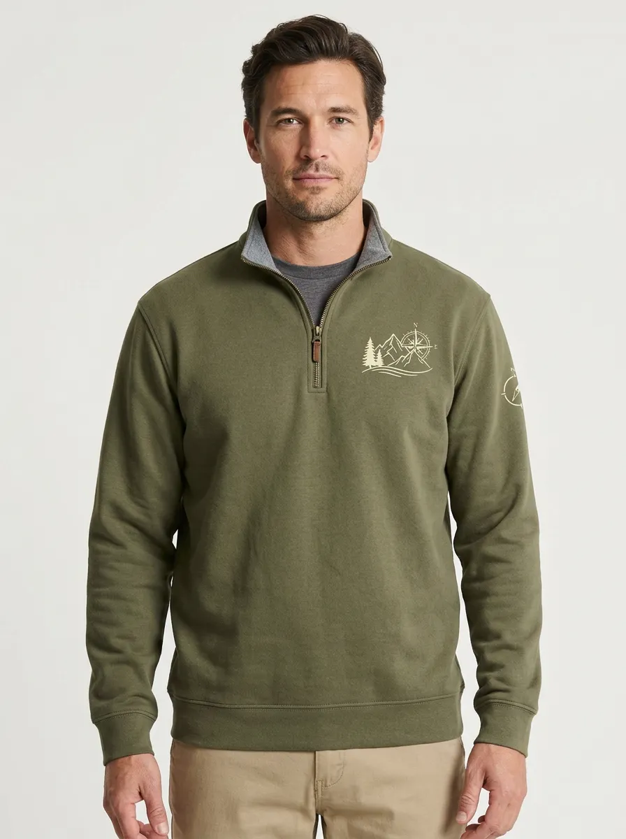 Men's Atlas Outdoor Mountain Compass Graphic Quarter-Zip-Neck Sweatshirt