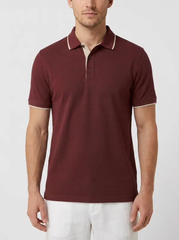 Men's Knit Ribbed Textured Horizontal-Stripe Polo Shirt