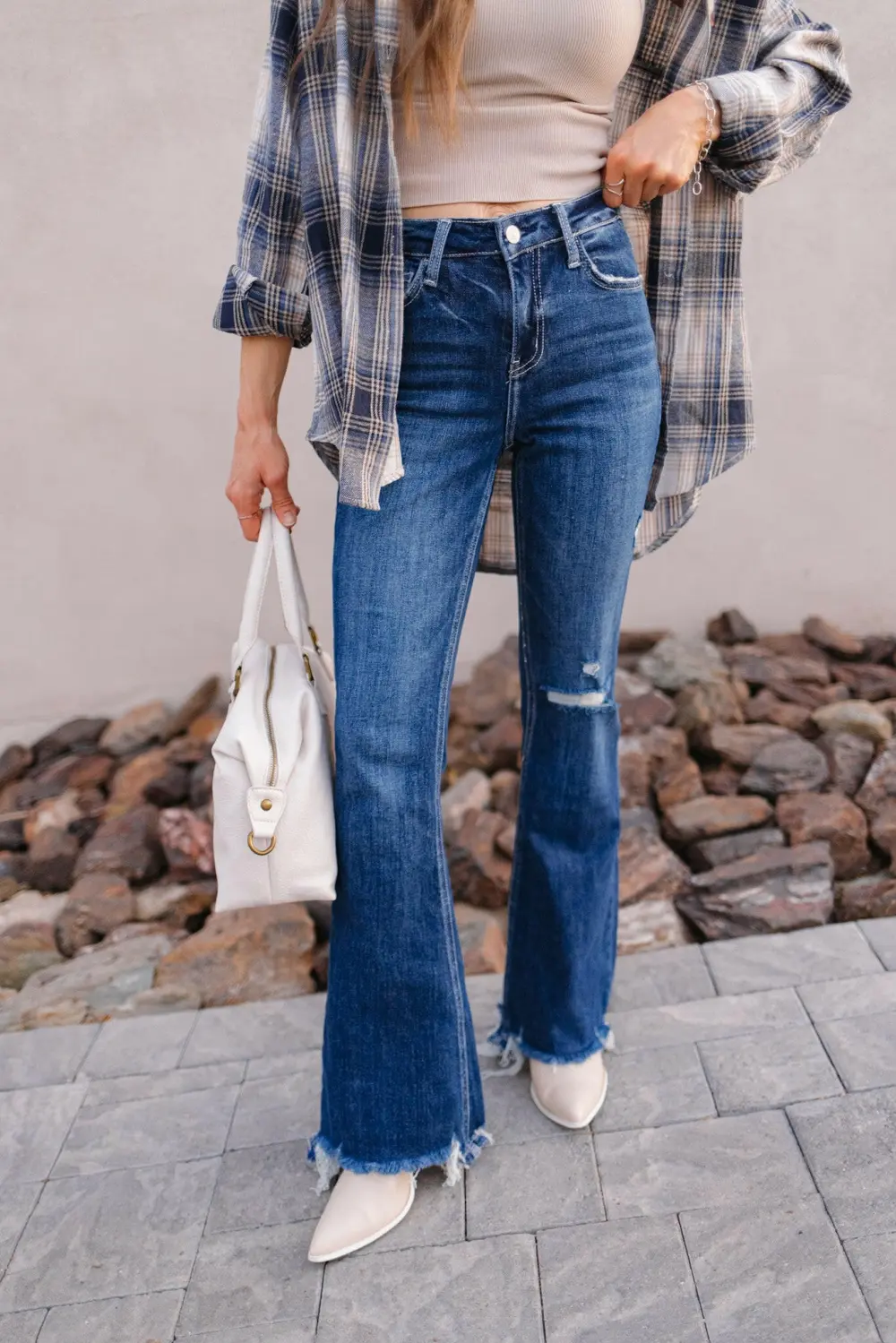 High Rise Distressed Flare Jeans