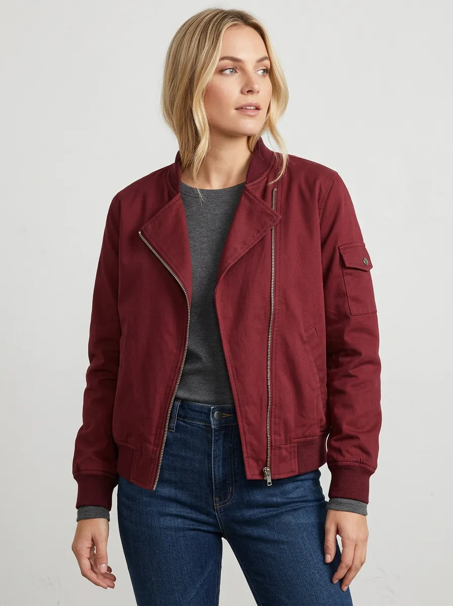 Utility Bomber Zip-Front Women's Casual Jacket