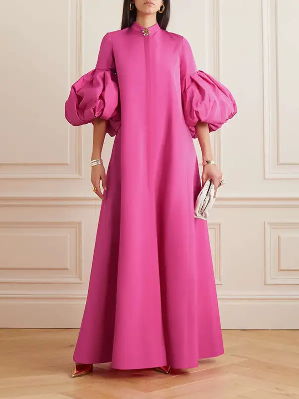Loose Flower Shape Stand Collar Evening Dress Maxi Dress
