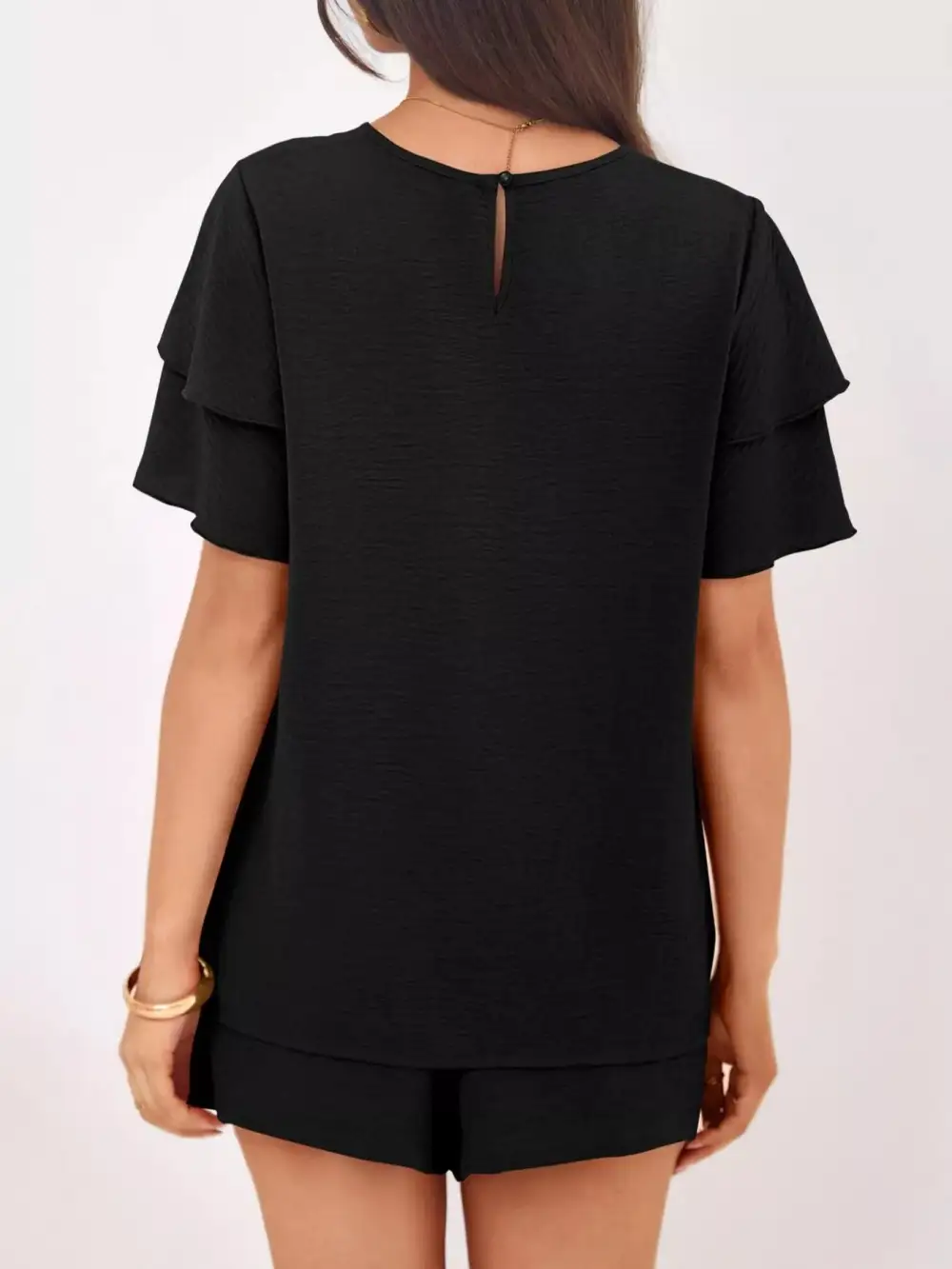 Ruffle Sleeve Top and Shorts Two-piece Set