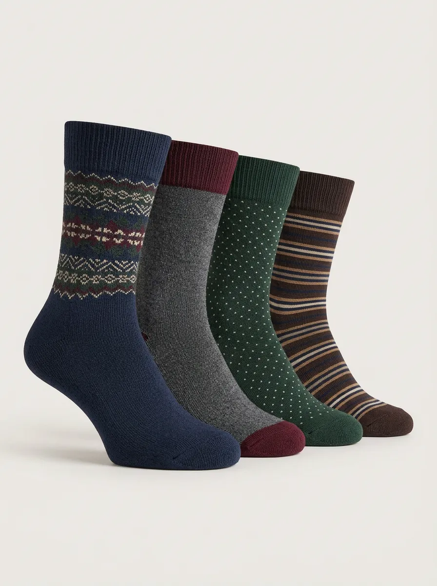 Modern Striped Printed Shape Men's Four Pair Socks