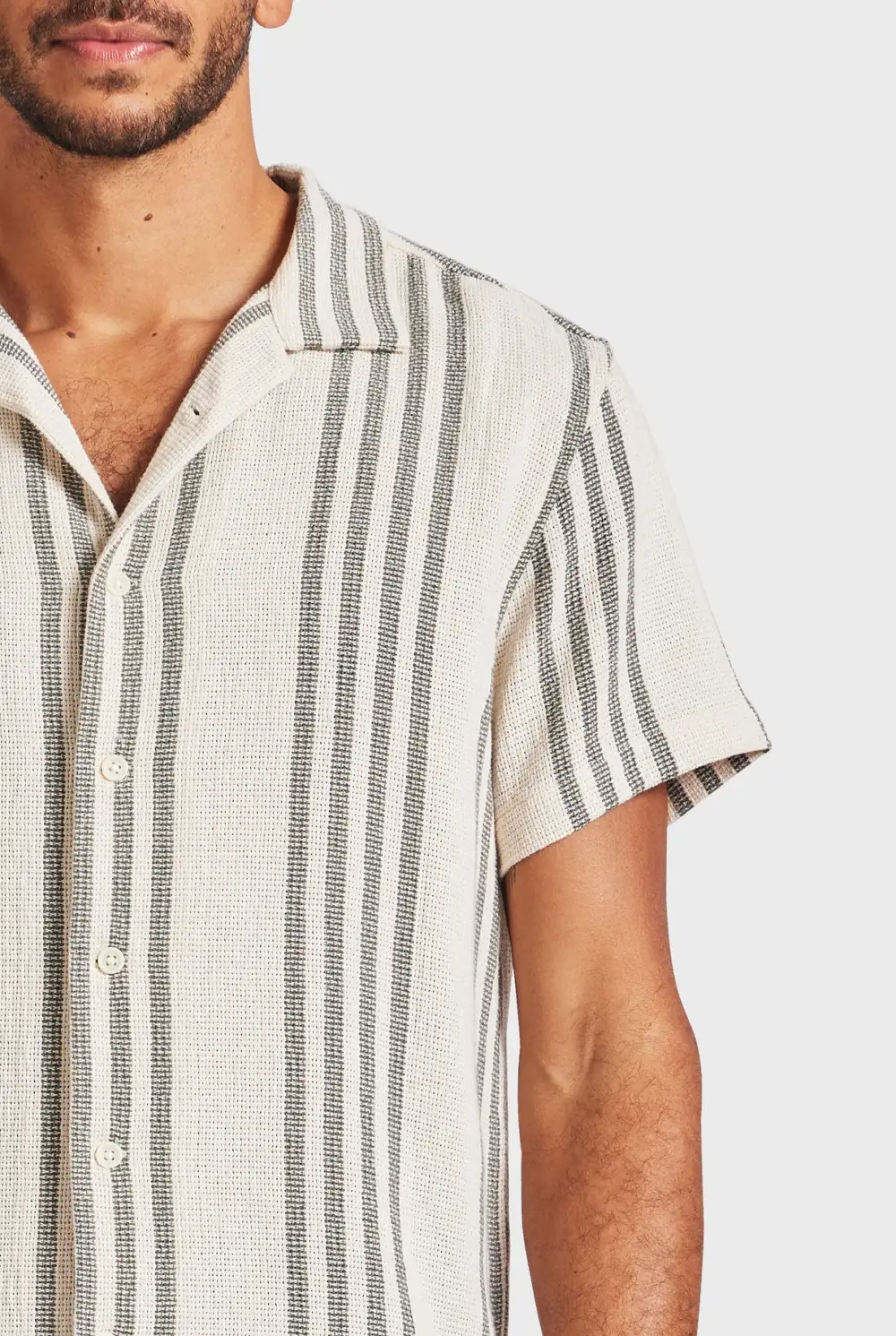 Striped Linen Short Sleeve Shirt-Seasponge