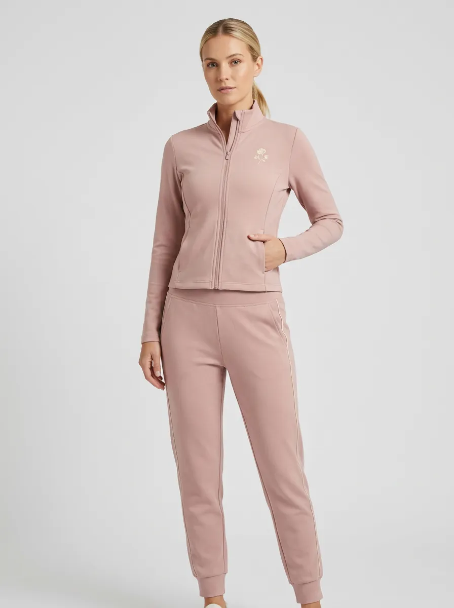 Women's Dusty Rose Floral Zip-Up Jacket & Jogger Set