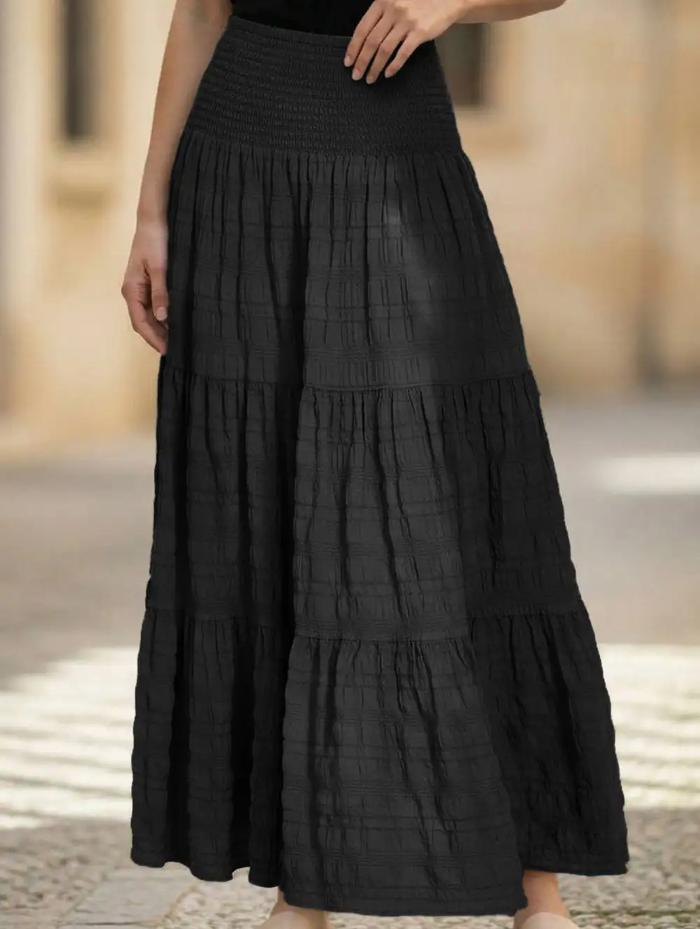 Elastic Waist Pocket Maxi Skirt