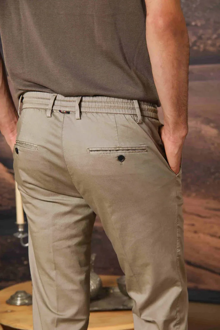 Men's Dove Gray Cotton Twill Elastic Waist Slim Fit Trousers