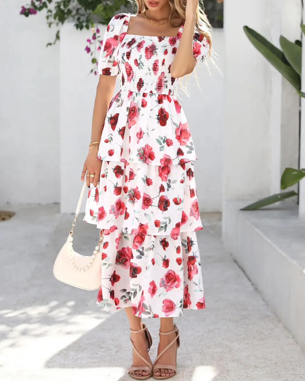 Women's Square Neck Smocked Dress