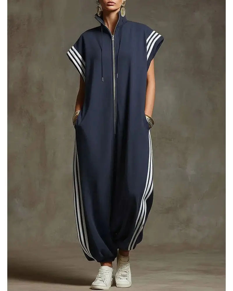 Zip Front Pocketed Jumpsuit