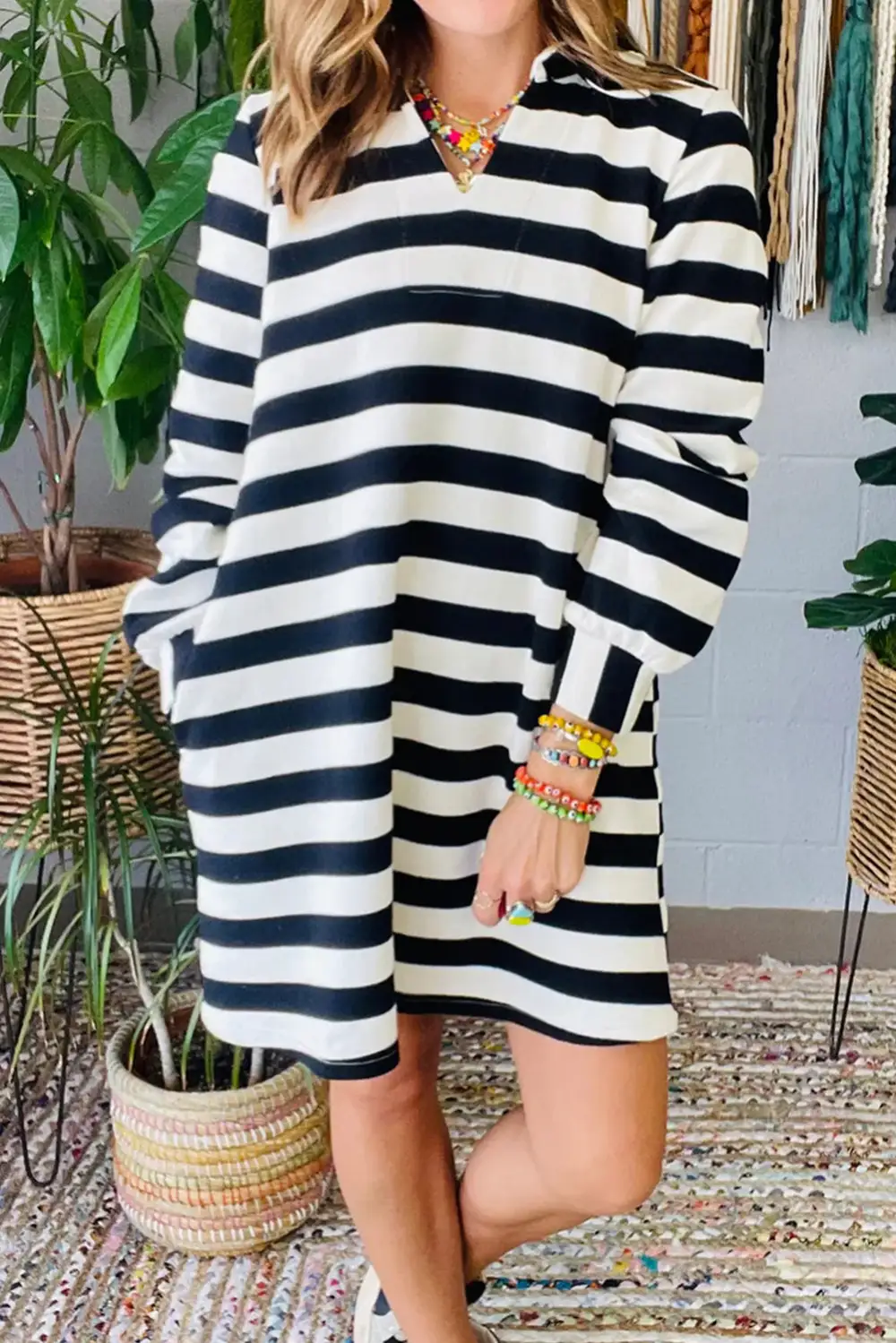 Striped Pocketed Shirt Dress