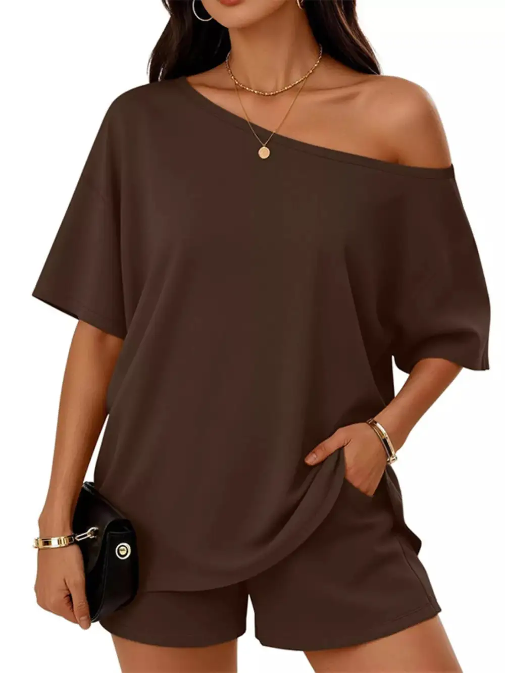 Boat Neck Tee Shorts Set