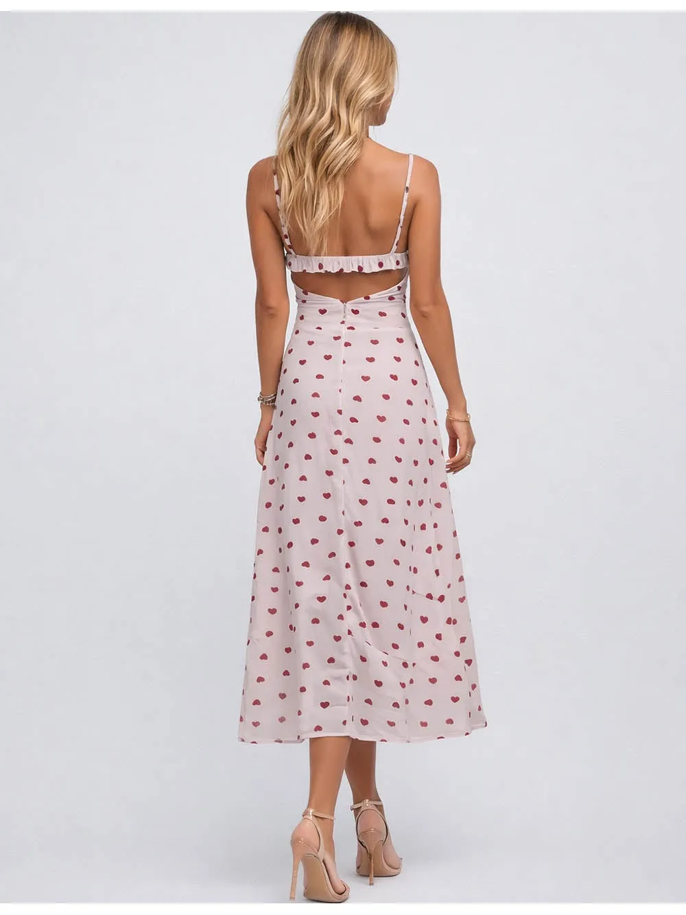 Valentine Heart Lace Trim Neck Cami Midi Dress