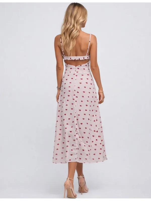 Valentine Heart Lace Trim Neck Cami Midi Dress