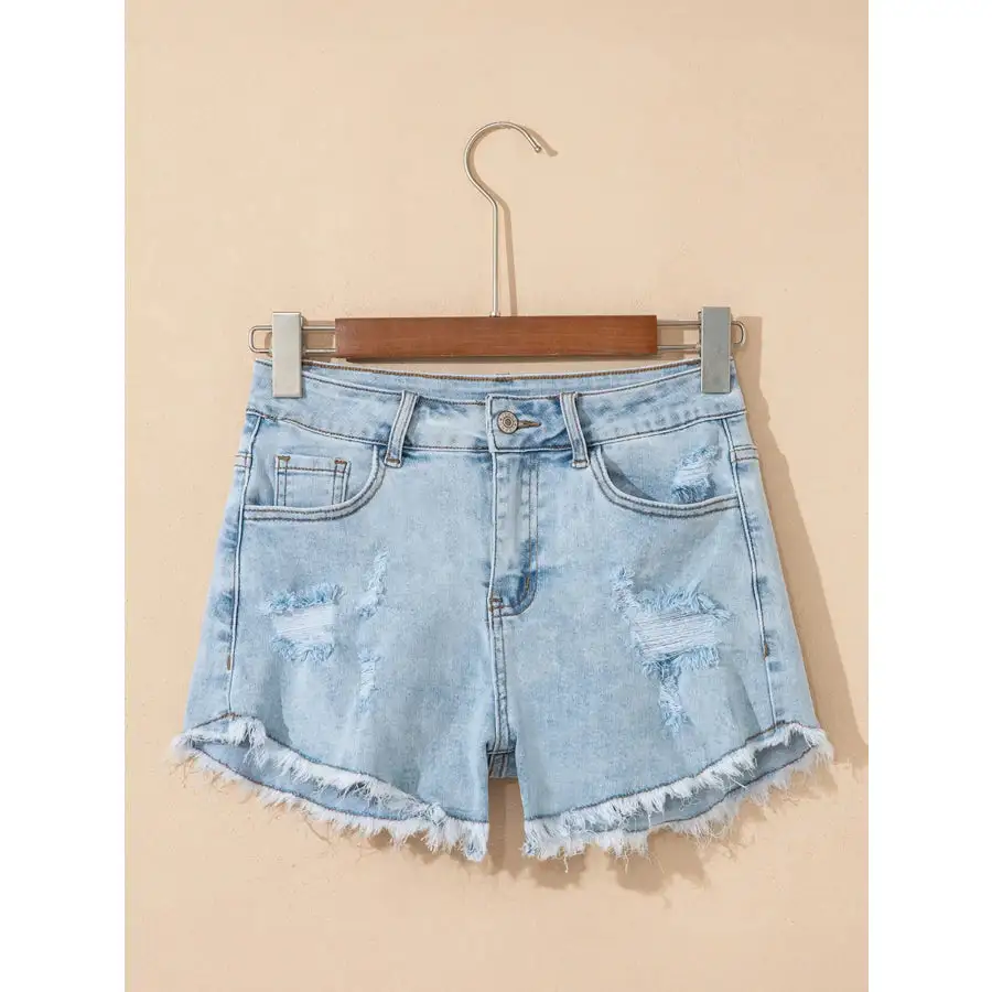 Relaxed Raw Hem Distressed High Rise Pocketed Shorts