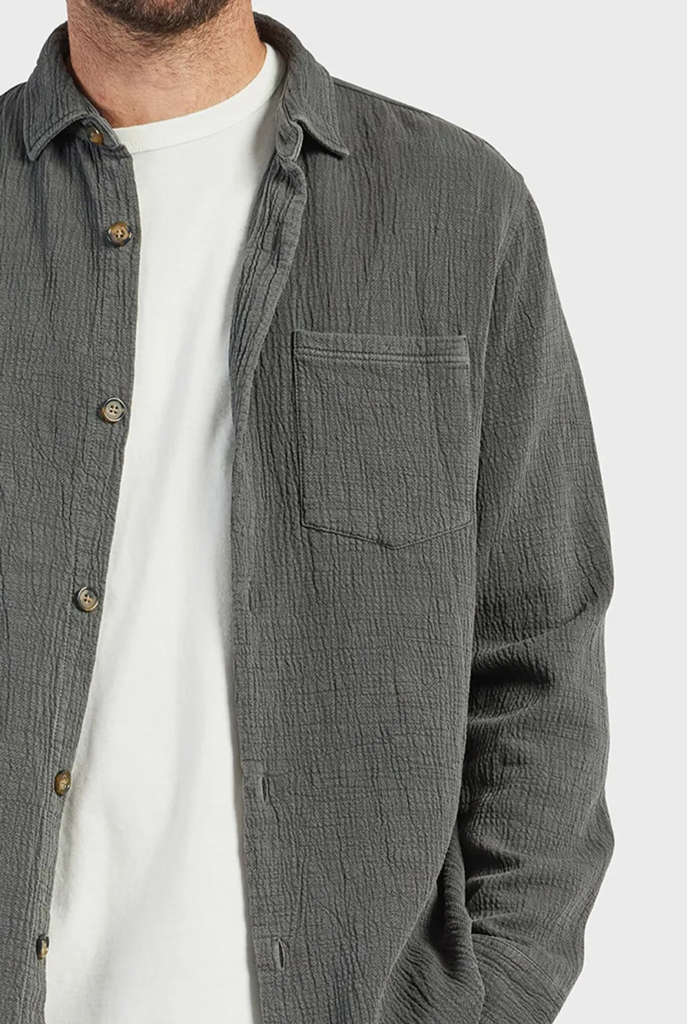 Gray Textured Button Down Overshirt