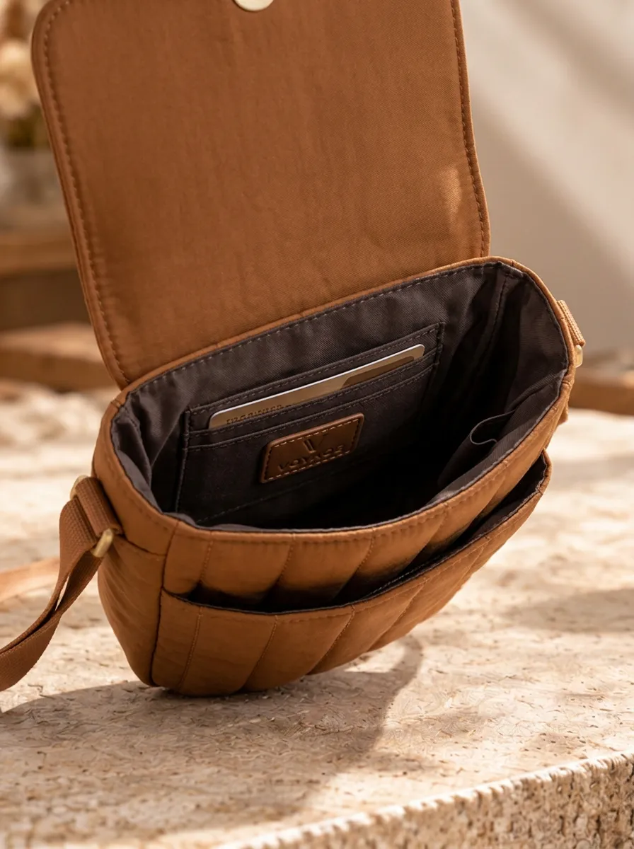 Women's Brown Quilted Easygoing Crossbody Phone Pouch