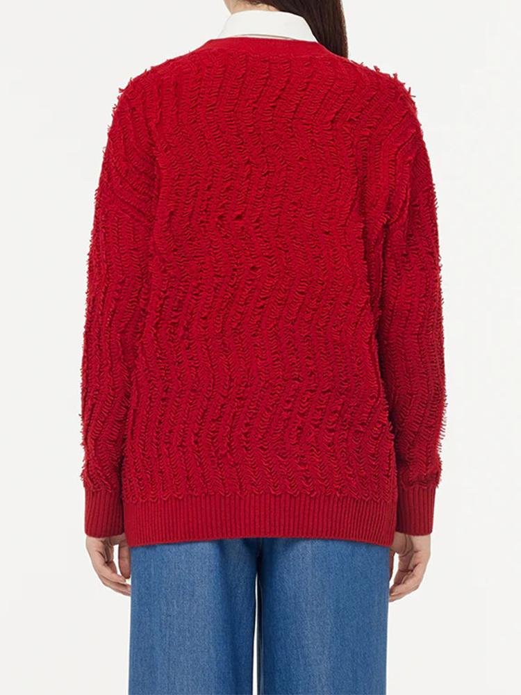 Wool Chili Red Women Cardigan