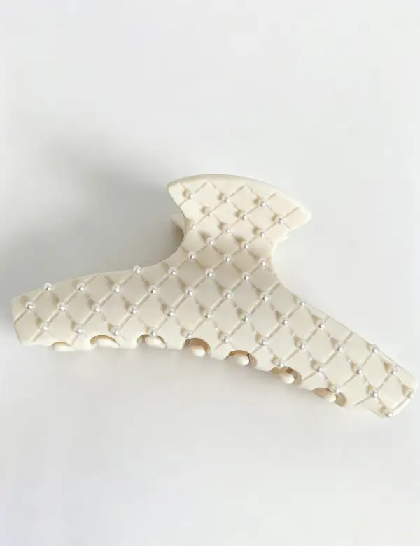 Grid Texture Pearl Embellishments Hair Hair Claw Clip