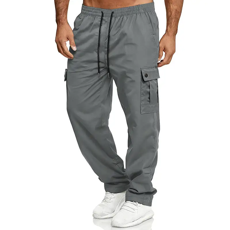 Men's Loose Cargo Pants with Elastic Waistband and Drawstring