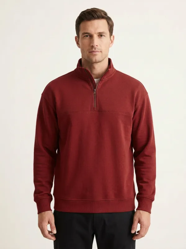 Men's Classic Minimalist Textured Stand-Collar Quarter-Zip Sweatshirt