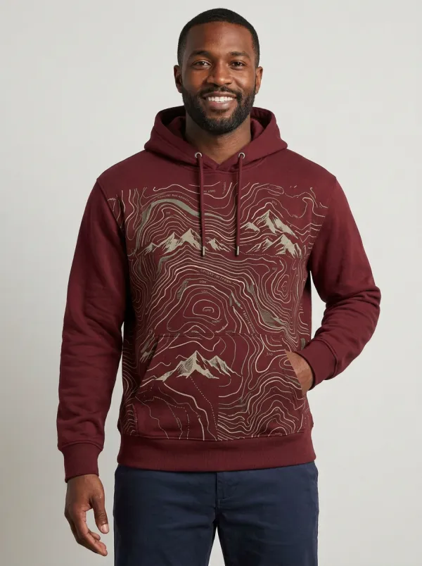 Men's Outdoor Hiking Explorer Mountain Topographic Graphic Hoodie