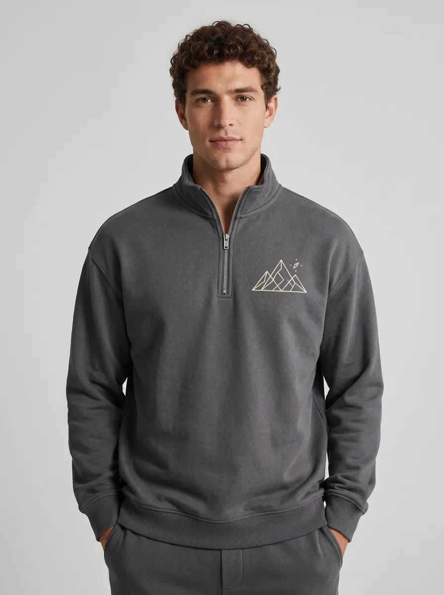 Men's Ridge Outdoor Mountain Geometric Graphic Quarter-Zip-Neck Sweatshirt