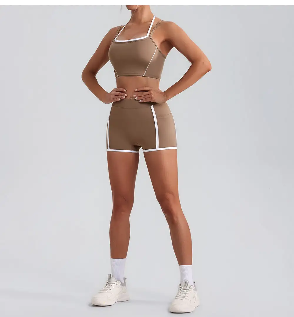 Contrast-Trim Backless Top and Shorts Active Set