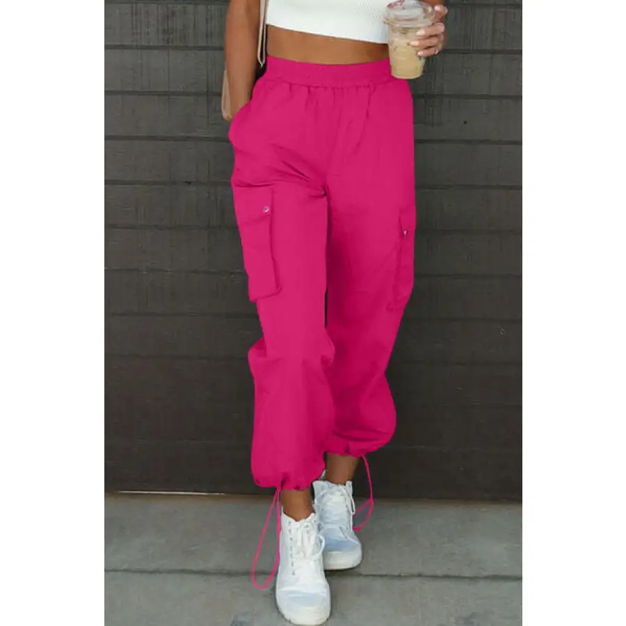 Drawstring Elastic Waist Pants with Pockets