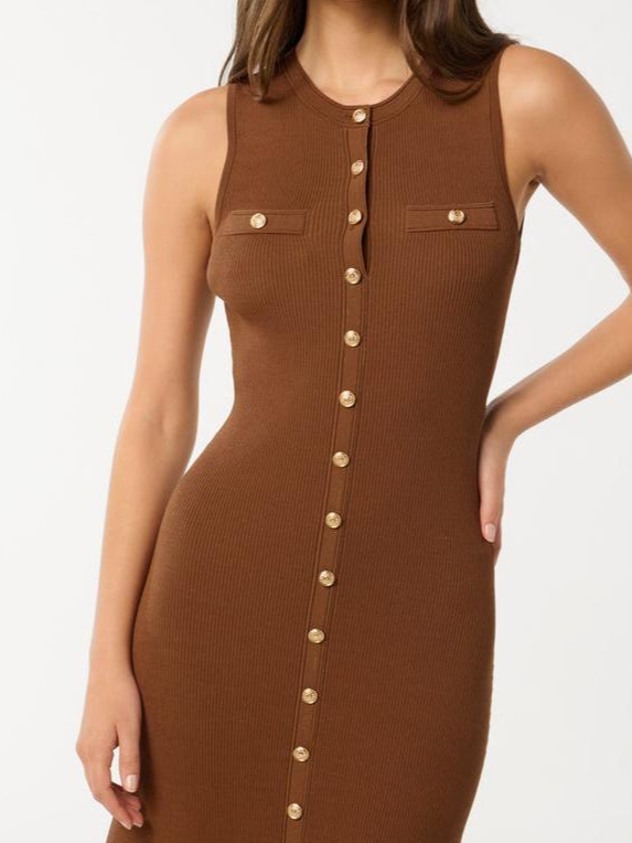 Khaki Button-Through Knit Dress