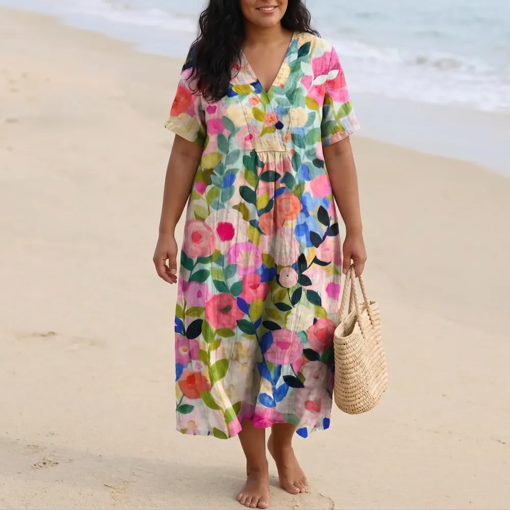 Floral Painted Plus Midi Dress