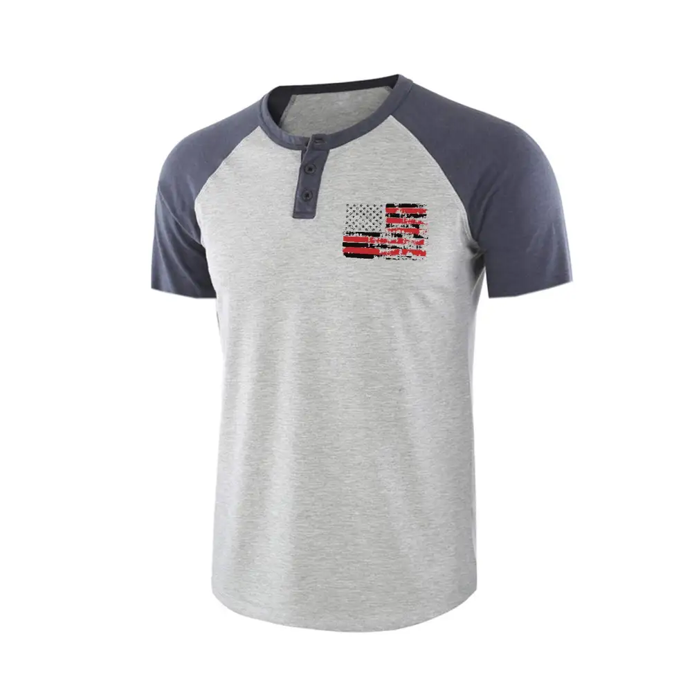USA FLAG HENLEY NECK RAGLAN GRAPHIC TEE
