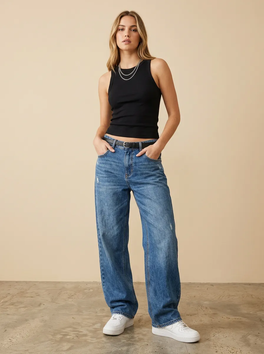 Women's Casual Streetwear Distressed Wide Leg Printed Jeans