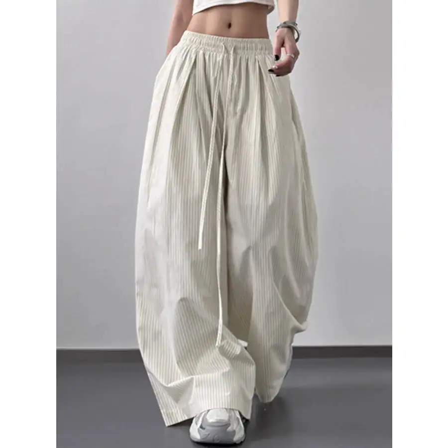 Soft Striped Wide Leg Drawstring Pants
