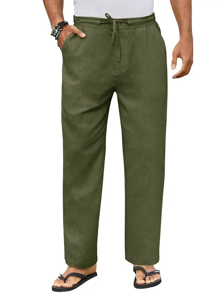 Casual Straight Linen Drawstring Pants