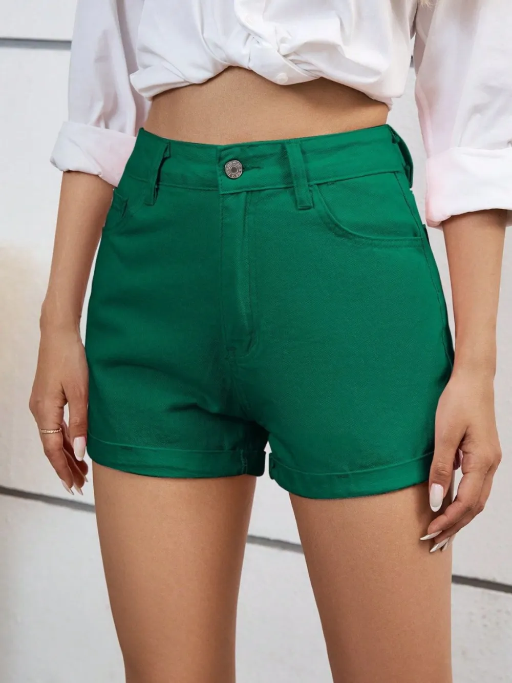 Textured High Waist Denim Shorts