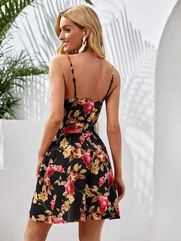 Women Self Belted Floral Cami Dress