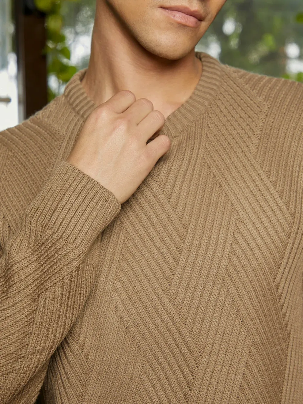 Brown Basket Knit Pullover Sweater