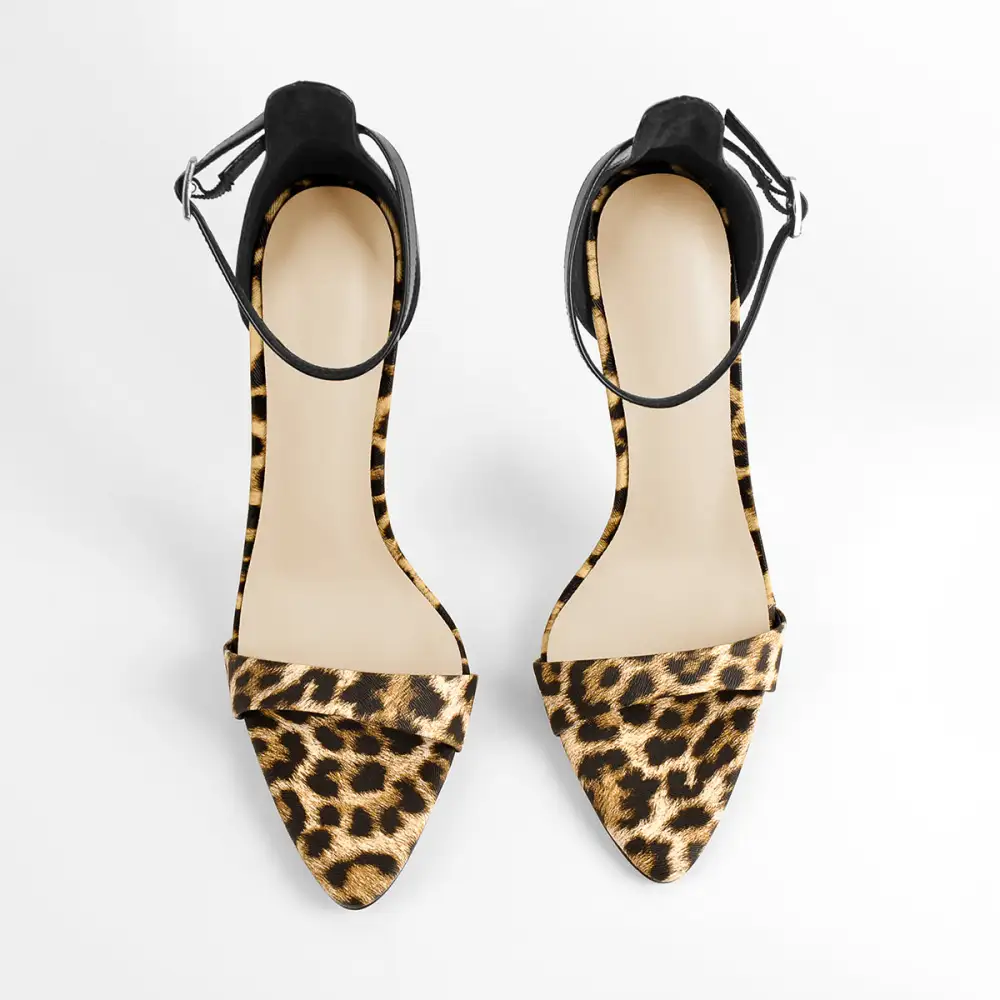 Pointed Open Toe Leopard Ankle Sandals
