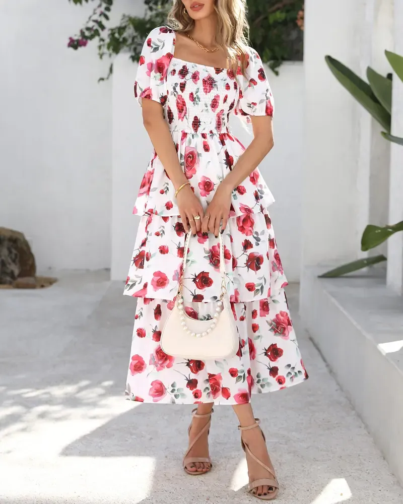 Women's Square Neck Smocked Dress