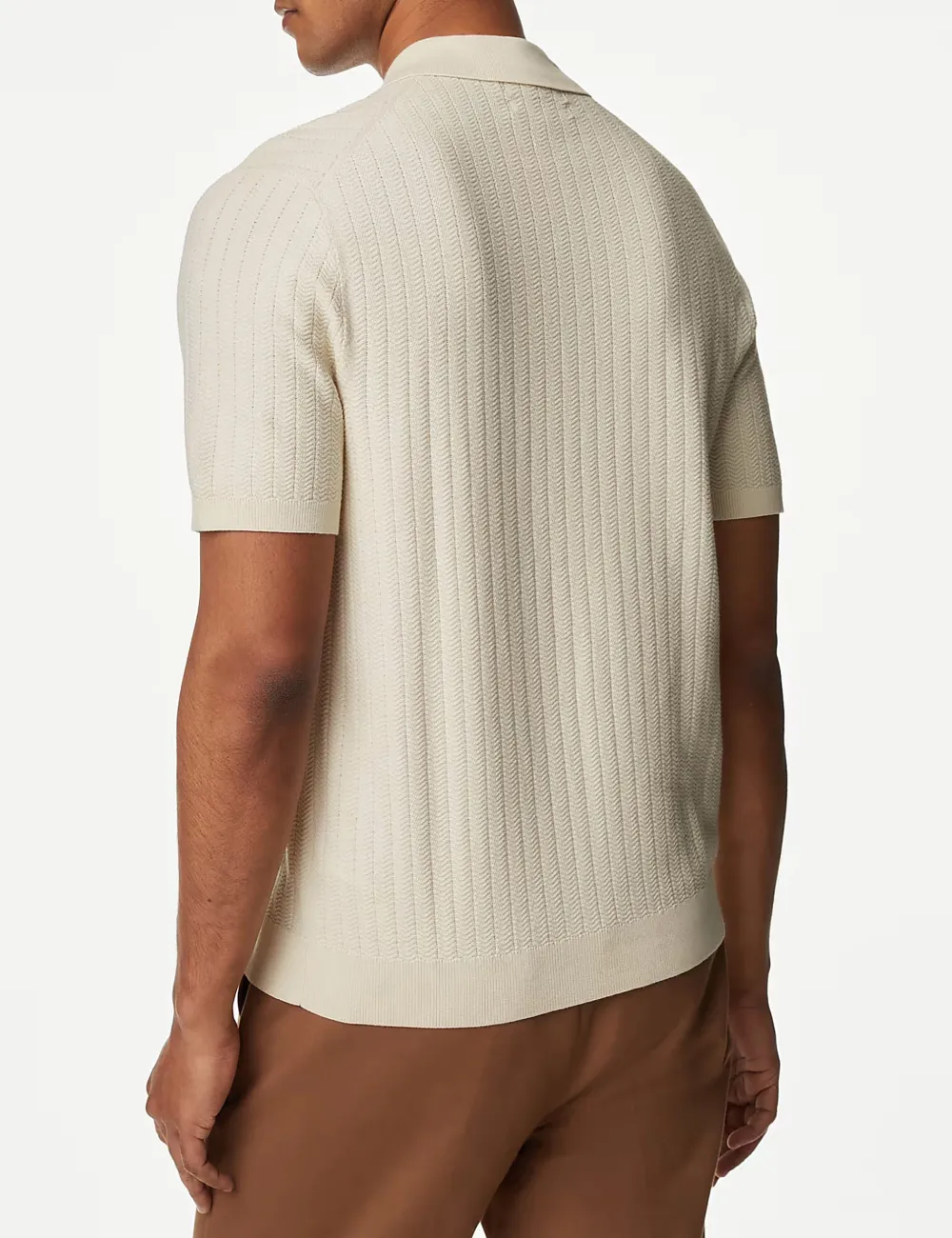 Men's Pink Textured Knit Quarter Zip Polo