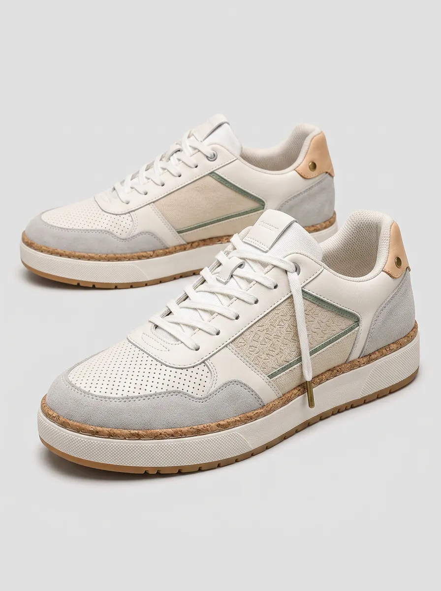 Men's Casual Minimalist Beige Suede Patterned Printed Sneakers