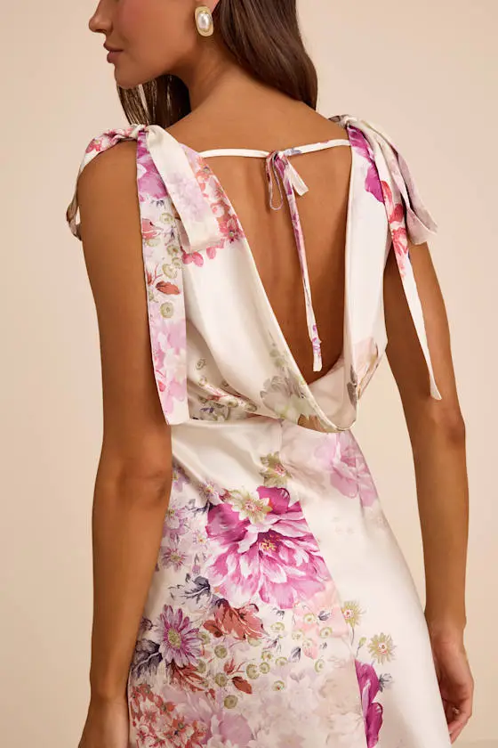 Zoella Pale Mint Floral Satin Tie-Strap Midi Dress