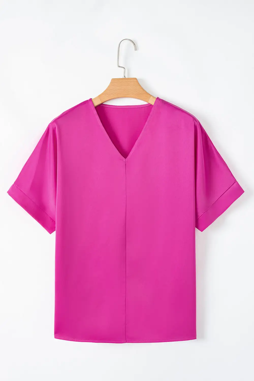 Bright Pink Silky V Neck Dolman Blouse