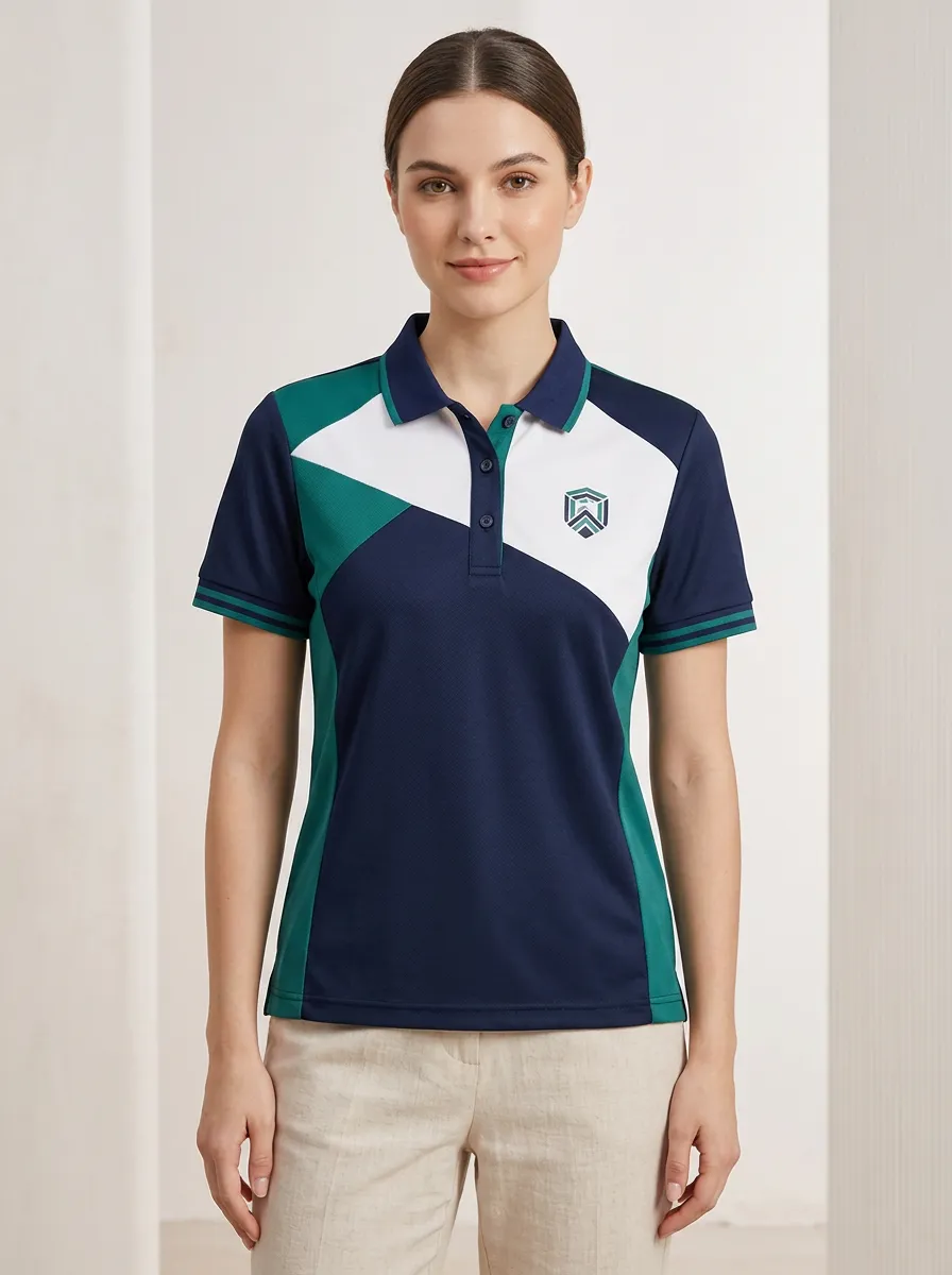 Women's Sporty Geometric Logo Printed Polo Shirt