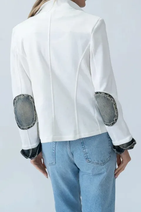 White Denim Contrast Trim Blazer