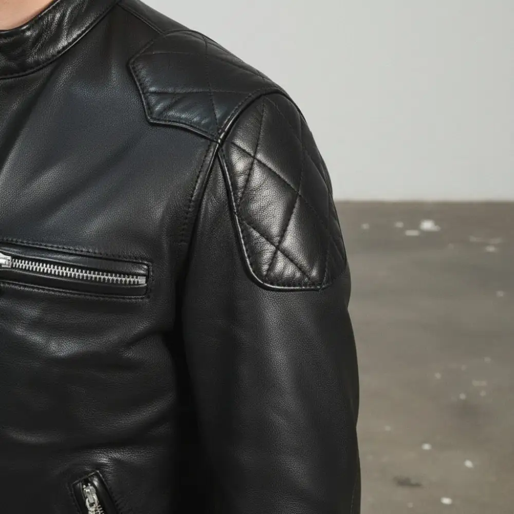 Polished Leather Biker Bomber Motorcycle Jacket