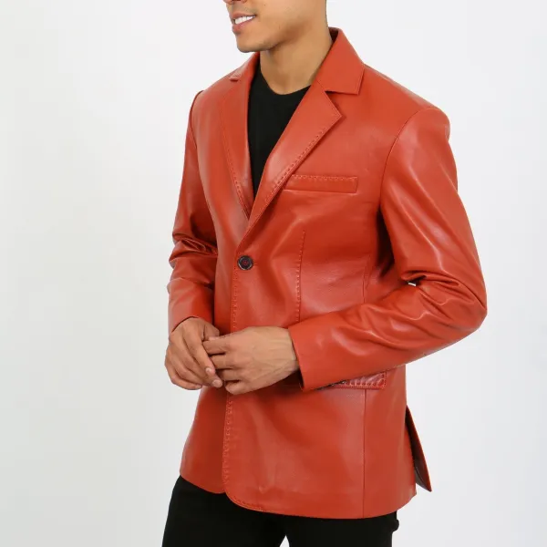 Minimal Contemporary Notched Lapel Leather Blazer