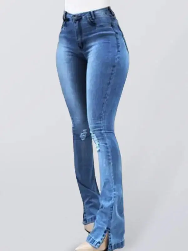 High Waist Flare Leg Elastic Denim Jeans