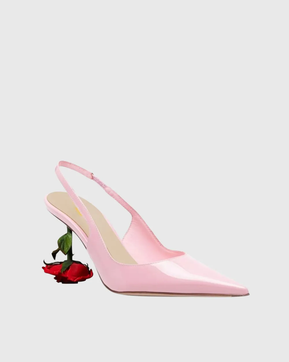 Flower Heel Patent Leather Slingback Pumps in Pink