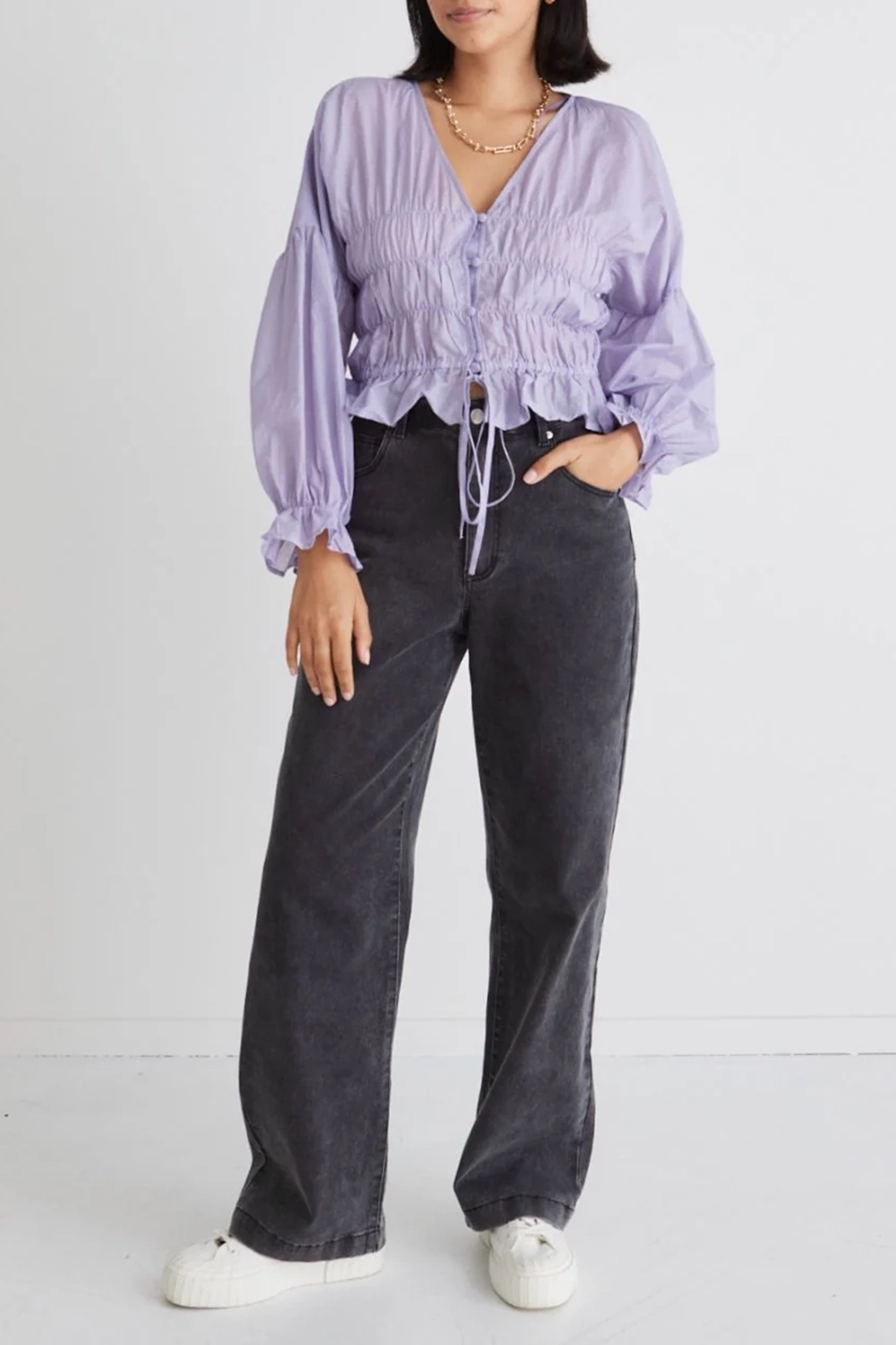 Purple Cropped Tie - Front Blouse